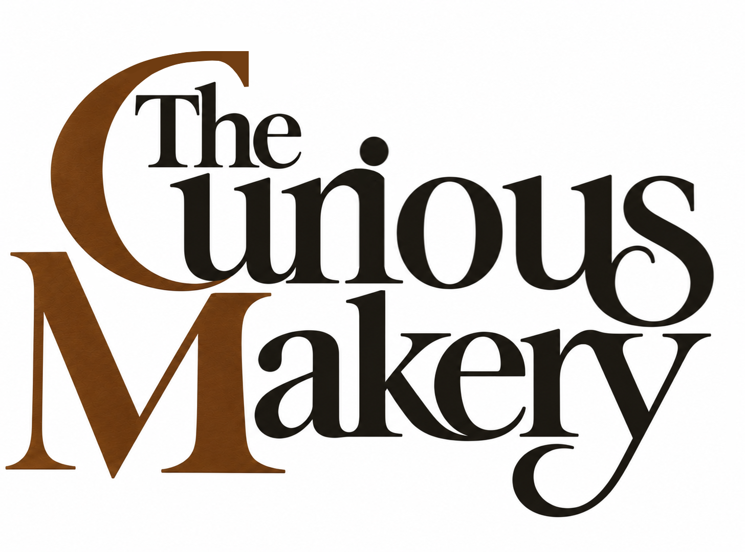 The Curious Makery logo with copper C and M and black lettering